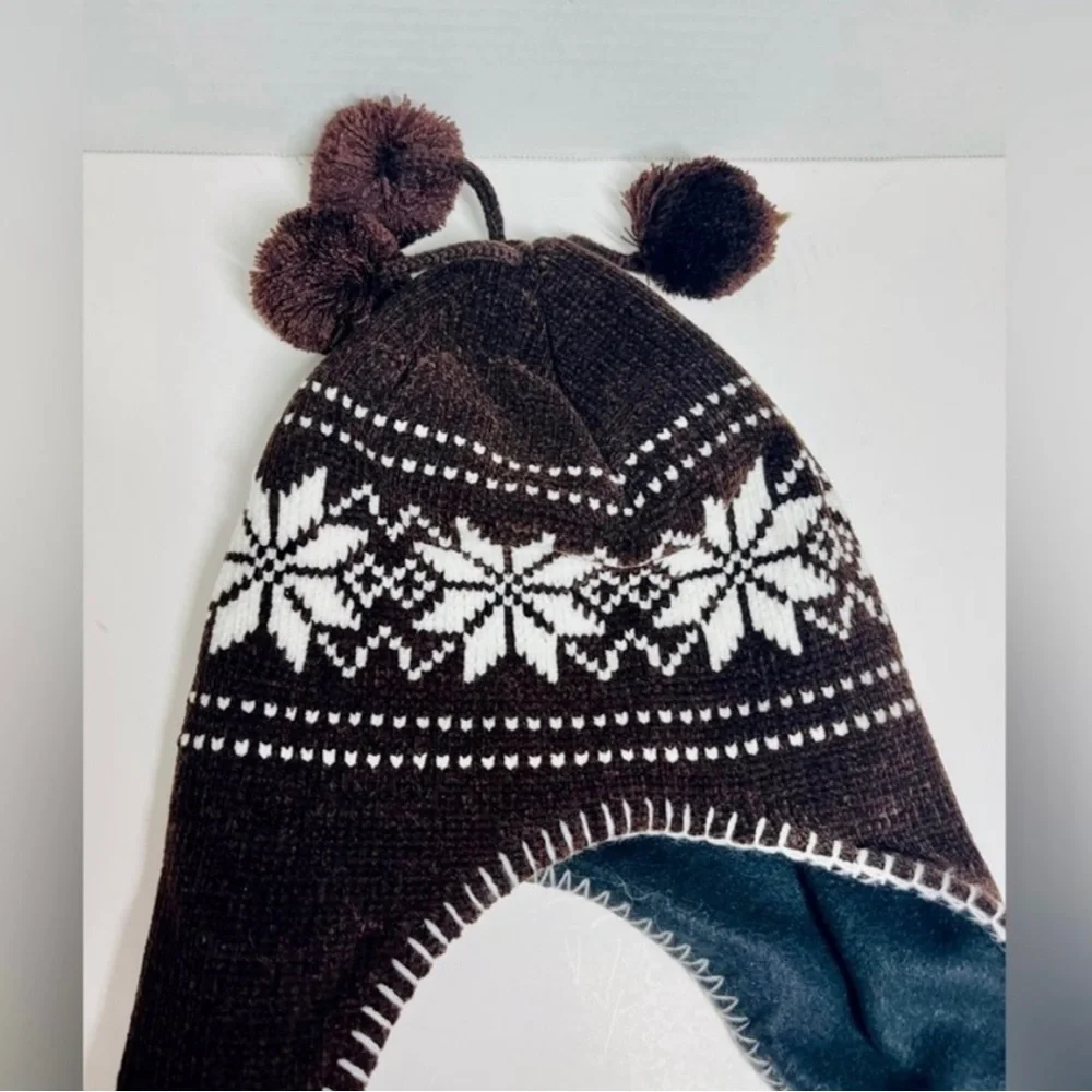 VINTAGE WINTER NORDIC SNOWFLAKE BROWN & WHITE HAT (UNISEX) (LARGE KIDS)